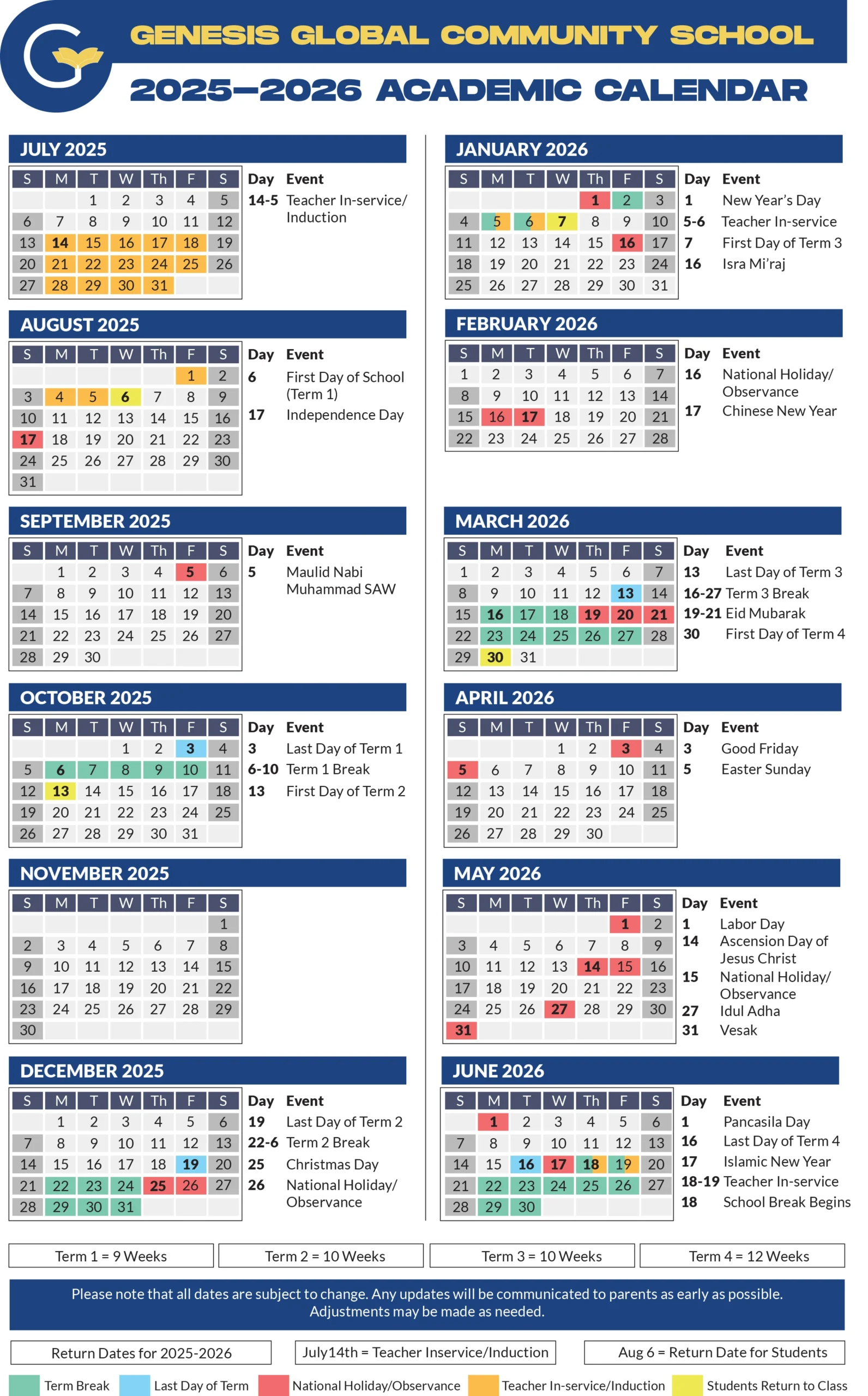 Calendar academic